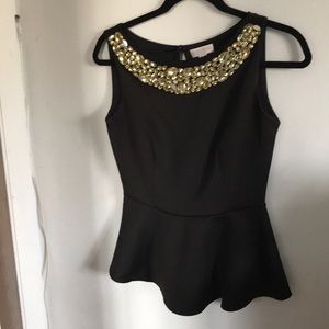 NWOT black peplum embellished top